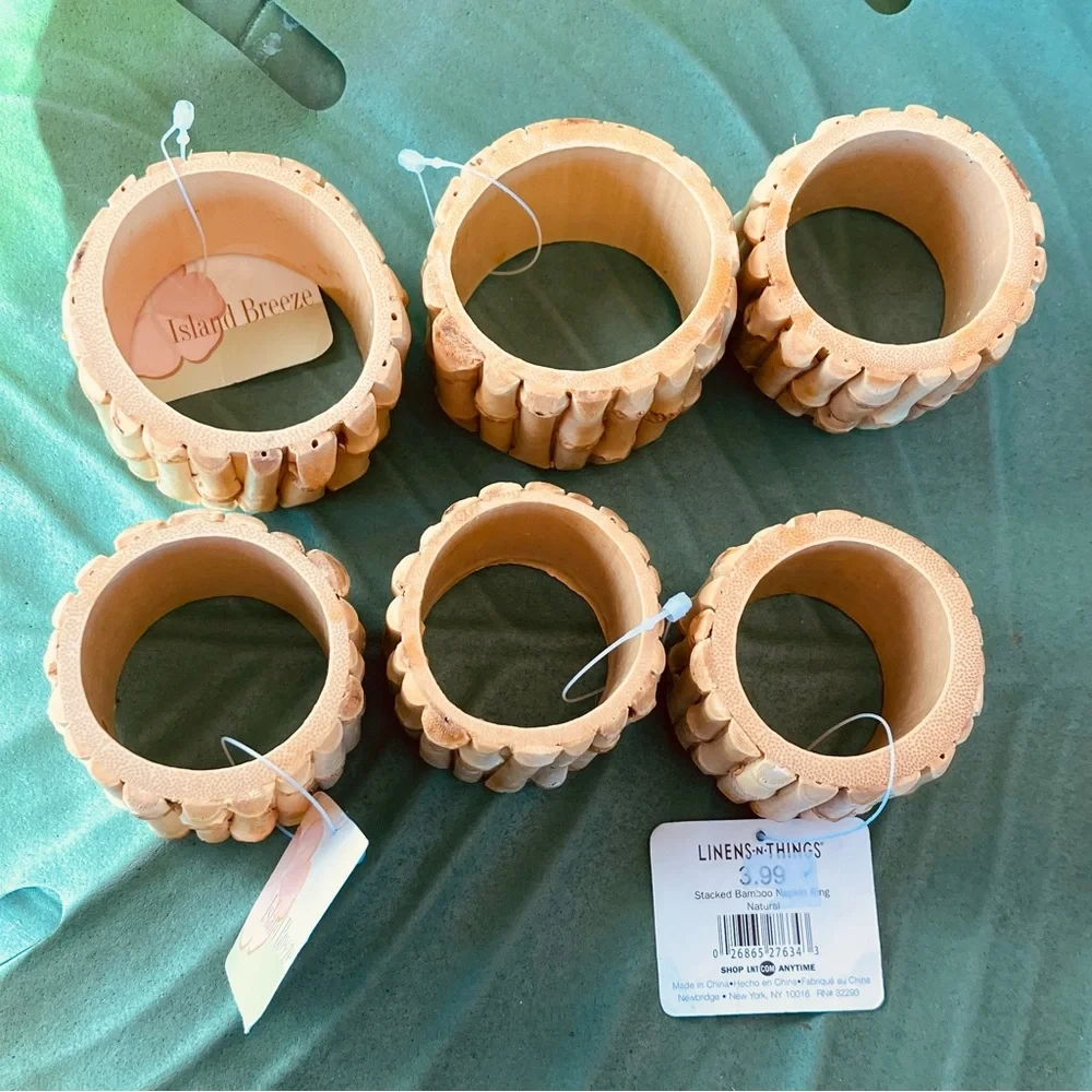 6 Linen N Things Vintage Bamboo Napkin Rings Never Used